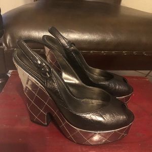 Paolo Black/Metal Wedges Size 4